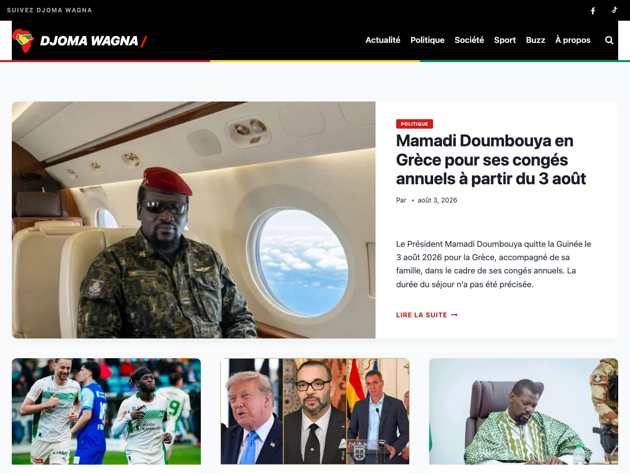 Page d’accueil du site média Djoma Wagna réalisé par IZODEV