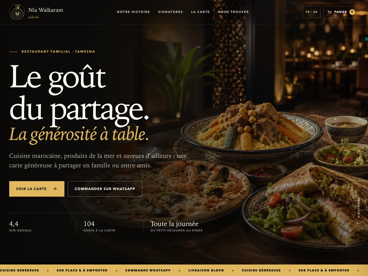 Page d’accueil du restaurant Nia Walkaram réalisée par IZODEV